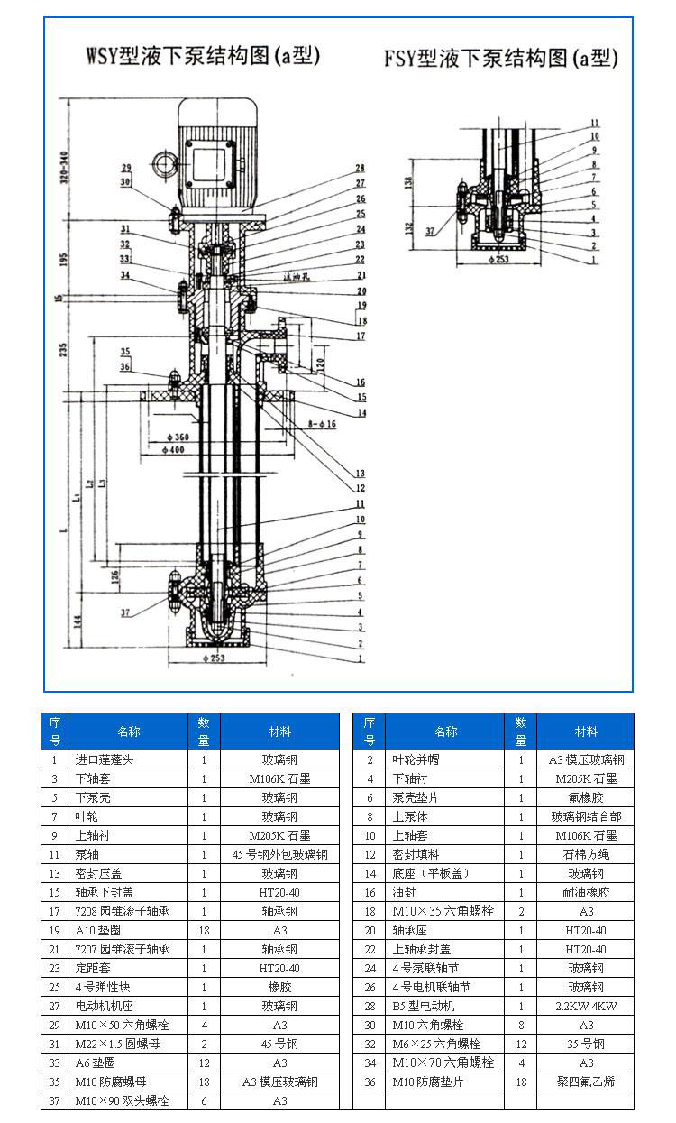 FSY型、WSY型立式玻璃鋼液下泵安裝尺寸圖