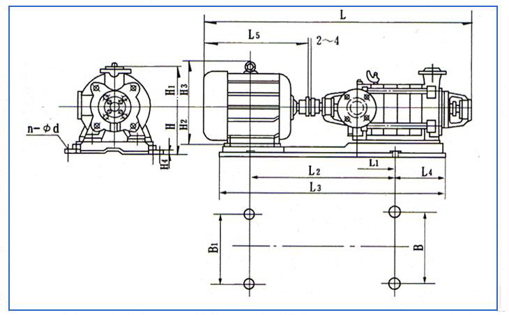 D、DG型臥式多級(jí)離心泵安裝結(jié)構(gòu)圖
